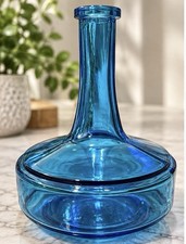 Vintage Blue Glass Bottle Decanter / Vase Made in Belgium 0.5L Mid Century 7” picture