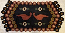 Vtg 90s Handmade Wool Primitive/Folk Table Runner Birds Flowers Penny Fall picture