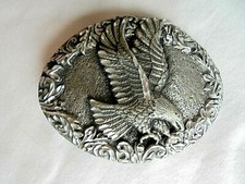 Vintage 1993 EGE Diamond Cut Heavy Pewter Eagle Belt Buckle picture