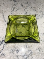 Vintage Green Glass Diner Ashtray Square Mid Century Modern EUC picture