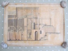 ORIGINAL ANTIQUE ENGINEERING DRAWING OF AN ENGINE HOUSE BIRMINGHAM 1836 picture