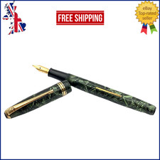 VINTAGE WYVERN AMBASSADOR FOUNTAIN PEN GREEN HATCH SPRINGY 14K GOLD MEDIUM NIB picture