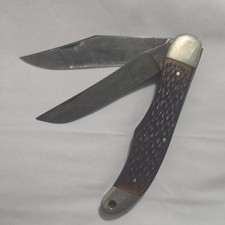 Vintage Schrade Walden NY USA 225H 2 Blade Folding Hunter Knife Sawcut Delrin picture