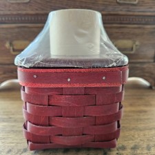 Longaberger 2011 Small Red Christmas Box Basket W/ Ornament Knob, Lid, Protector picture