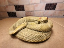 Vtg Rattlesnake Chalkware Coin Dish/ Ashtray W/Red Eyes 4.5