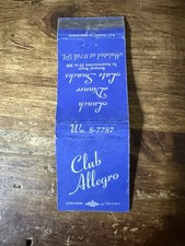 G415 Club Allegro Restaurant Bar Chicago Illinois Vintage Matchbook Cover picture