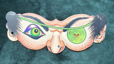 Vintage Halloween Paper Pirate Mask NOS Decoration Green Eyepatch Skull Bones picture