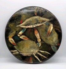 Blue Crab Catch Wood Trivet Hand Painted Oil W Poly Coat 15