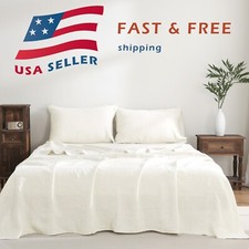 100% France Linen Sheets 4 Pcs Set 1 Flat Sheet 1 Fitted Sheet 2 Pillowcases picture