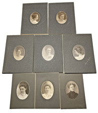 lot of 8 Antique oval potrait photos Victorian ladies women hair picture