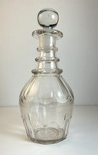 Crystal Decanter w/Stopper Handblown Clear Barrel w/Applied Triple Ring picture