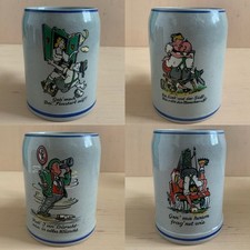 Set Of 4 Vintage German Mug/Steins Stoneware Pottery With Traditional Images picture
