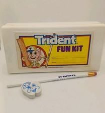 Vintage 1987 Trident Chewing Gum Fun Kit Pencil Box Pencil Eraser Teeth Dentist  picture