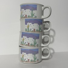 Vintage Otagiri Curtis Swann Southwest Pueblo Ceramic Soup Mugs Set of 4 picture