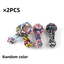2‑PCS Random‑Print Silicone‑Pipe, Durable with Single‑Hole Glass‑Bowl & Spoon picture