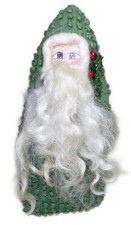 7” Santa Claus Plush Doll Figure Primitive Folk Art Repurposed Green Cloth Figur picture