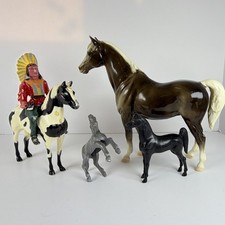Vintage 1950s (4) horse Lot w/ Rider Figure; Breyer horse Arabian Mare; 5 Pieces picture