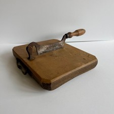 Antique Herb Chopper Tobacco Cutter Wood Board Hand Forged Pivoting Iron Blade picture