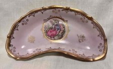 Austrian Royal Vienna Pink & Gold Cameo Couple Center Crescent Bone Side Dish picture