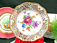 Schumann Germany painted floral plate with open edges rose & tulip 1930s set picture