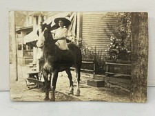 RPPC Woman with Hat Posing Riding Horse Real Photo Postcard picture
