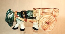 Vintage Planter Green Donkey Pulling Cart Hand Painted Made in Occ Japan picture