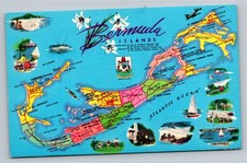 Vintage Bermuda Islands Pictorial Map Postcard - Tropic Traders K-16584 picture