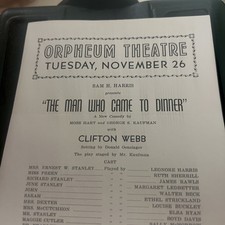 Orpheum Theater  Program The Man Who Cam To Dinner Brochure picture