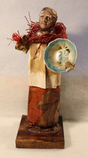 PAPER MACHE WOMAN HOLDING A POTTERY BOWL WONDERFUL DETAIL ALMOST 11 INCHES TALL picture