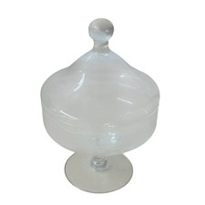 Clear Glass Etched Covered Candy Dish Pedestal picture