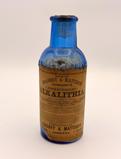 Antique Keasbey Mattison Alkalithia Cobalt Blue Medicine Bottle Label c1906 picture