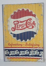 Pepsi Cola Soda Bottle Cap Refreshing Satisfying Corrugated Metal Sign picture
