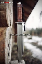 Premium Hand Forged J2 Steel Hunting Bowie Knife Vintage Stacked Leather Handle picture
