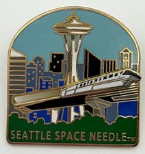 Vintage Focus Seattle Space Needle Monorail Moving Train Enamel Pin picture