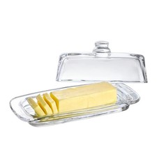 8'' Art Glass Butter Dish with Lid,Classic Covered 2-Piece 8 inches, Clear picture