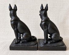 Antique 1920s Paul Herzel Signed Pompeian Bronze Clad German Shepherd Bookends picture