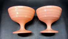 2 Antique Hazel Atlas Platonite Glass Salmon Pink Moderntone Sorbet Dessert Dish picture