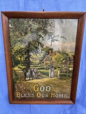 “God Bless Our Home”, Late 19th Century Framed Chromolithograph. picture