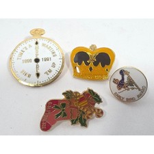 Lot of 4 Enamel Pins Vintage Lapel Pins Watch Crown Stocking Bird Award picture