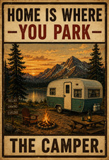 Home Is Where You Park The Camper Poster 13x19 Vintage Camping Wall Art picture