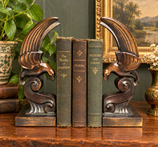 Vintage 1934 Art Deco Perched Eagle Bookends Bronze Spelter Metal Bird Pair Felt picture
