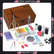 Wooden Sewing Kit Box with Needles, Pins, Buttons and Accessories picture