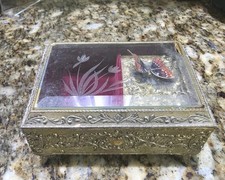 WORKING Vintage Westland Music Jewelry Box Butterfly Moving Wings Beveled Glass picture