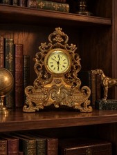 Ornate Gold Rococo Mantel Clock Working Resin Baroque French Table Decor 9” picture