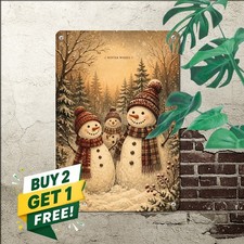 Festive Snowman Winter Scene Wall Art Decor Metal Plaque Sign 8x12 picture