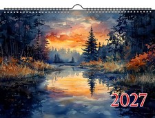 2027 Wall Calendar ~ Golden Reflections: Tranquil Lakes with Autumn Trees picture