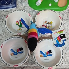VTG 1995 Kelloggs Cereal Bowls Set Of 4 Toucan Sam Corny Rice Crispies BONUS picture