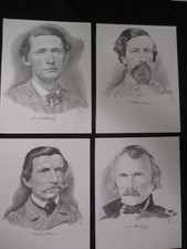 4  Prints of Civil War Confederate Generals, Johnston, Pemberton, Semmes, Mosby picture