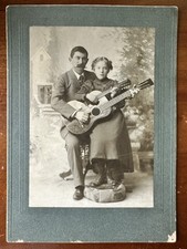 Father Daughter MUSICIANS PLAY EXOTIC DOUBLE NECK GUITAR 1900s CABINET CARD picture
