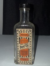 VINTAGE BOYE OIL GLASS BOTTLE W/ METAL CAP  empty paper label needle lubricant  picture